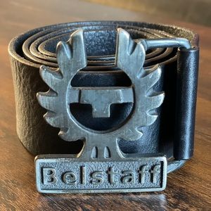 Belstaff Black Leather Belt with logo Buckle